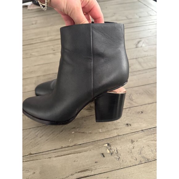 ALEXANDER WANG Gabi Black Leather Booties Rose Gold Cutout Heel Ankle Boots 37 - Picture 7 of 11